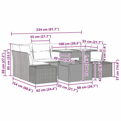 Sofa Set 7 stk. Schwarz und Creme Poly-Rattan