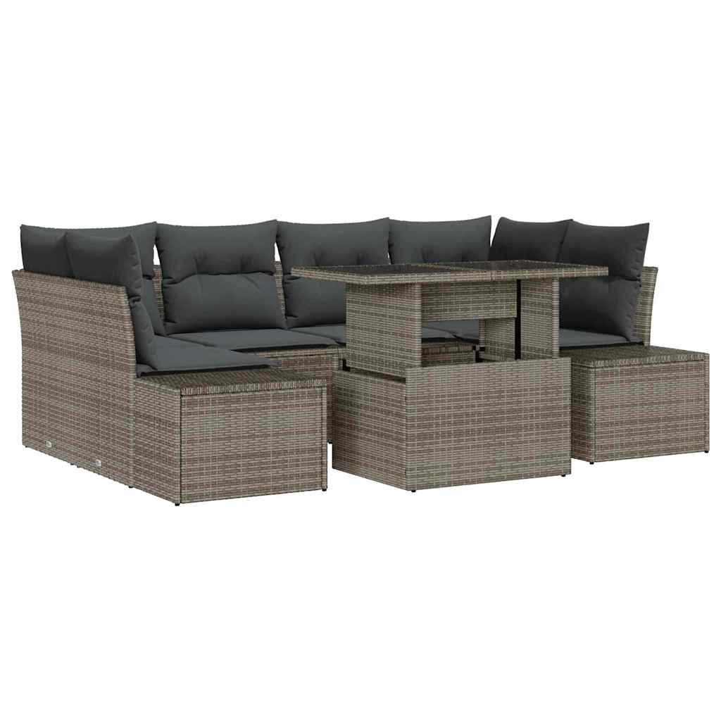 Sofa Set mit Kissen 7 pcs Grau Poly-Rattan