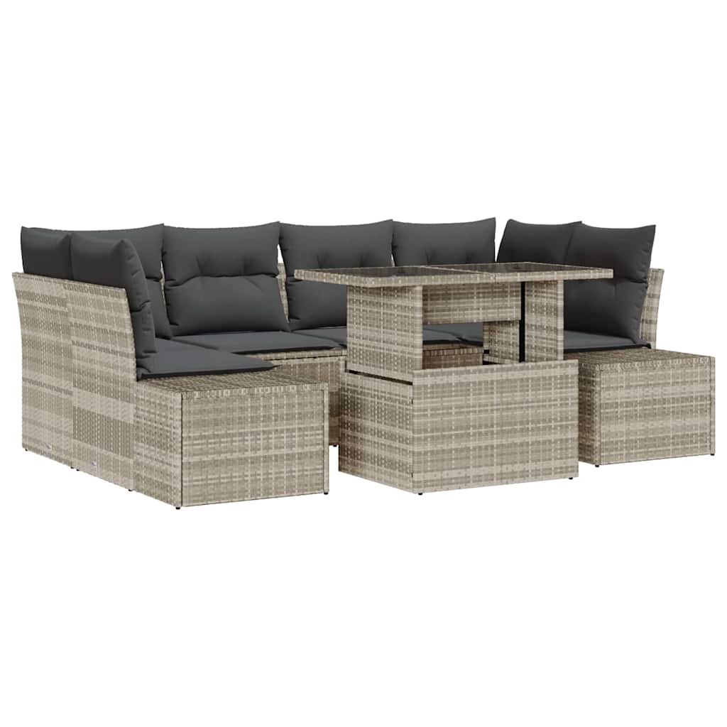 Sofa Set mit Kissen 7 pcs Hellgrau Poly-Rattan