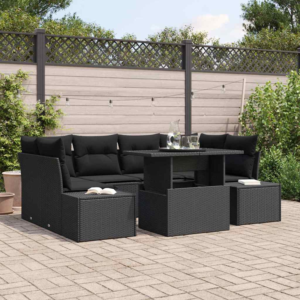 Sofa Set 7 stk. Schwarz Poly-Rattan
