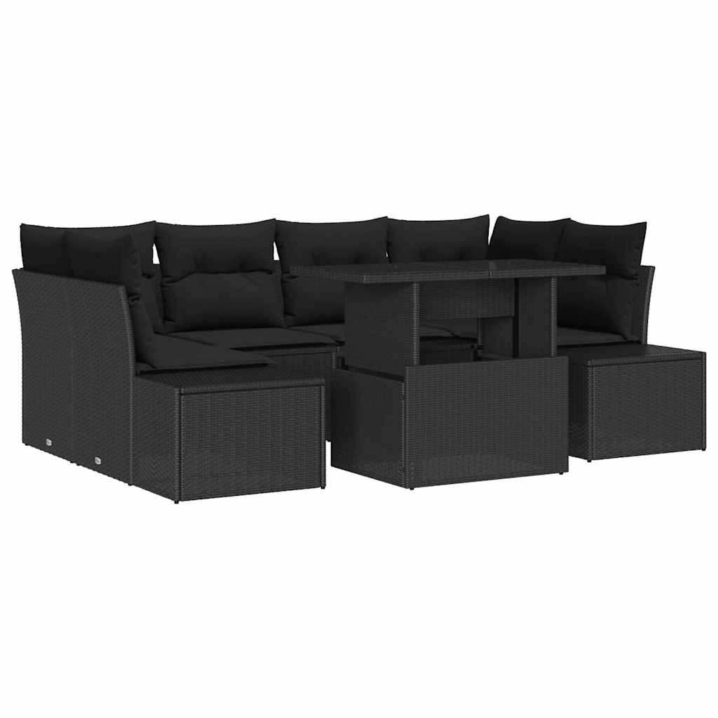 Sofa Set 7 stk. Schwarz Poly-Rattan