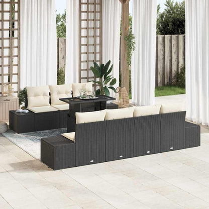 Sofa Set 8 stk. Schwarz und Creme Poly-Rattan