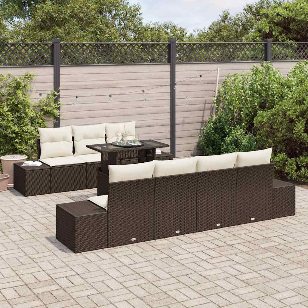 Sofa Set mit Kissen 8 pcs Braun und Creme Poly-Rattan