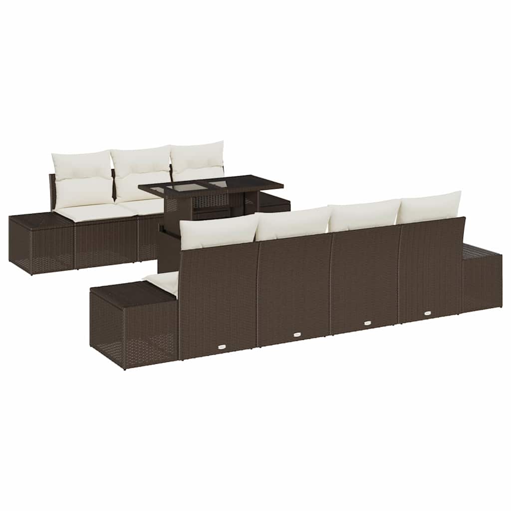 Sofa Set 8 stk. Braun und Creme Poly-Rattan