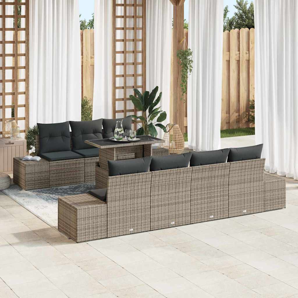 Sofa Set 8 stk. Grau Poly-Rattan