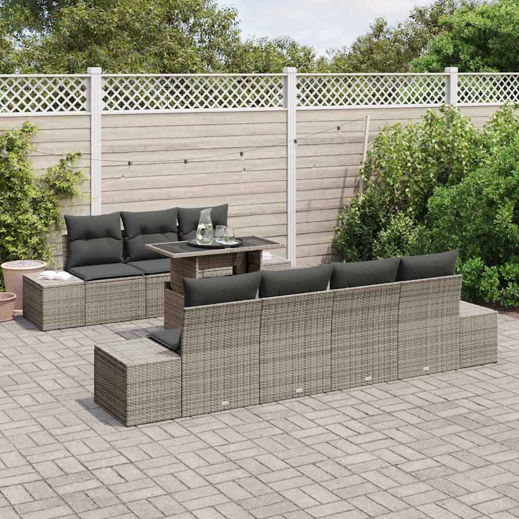 Sofa Set 8 stk. Grau Poly-Rattan