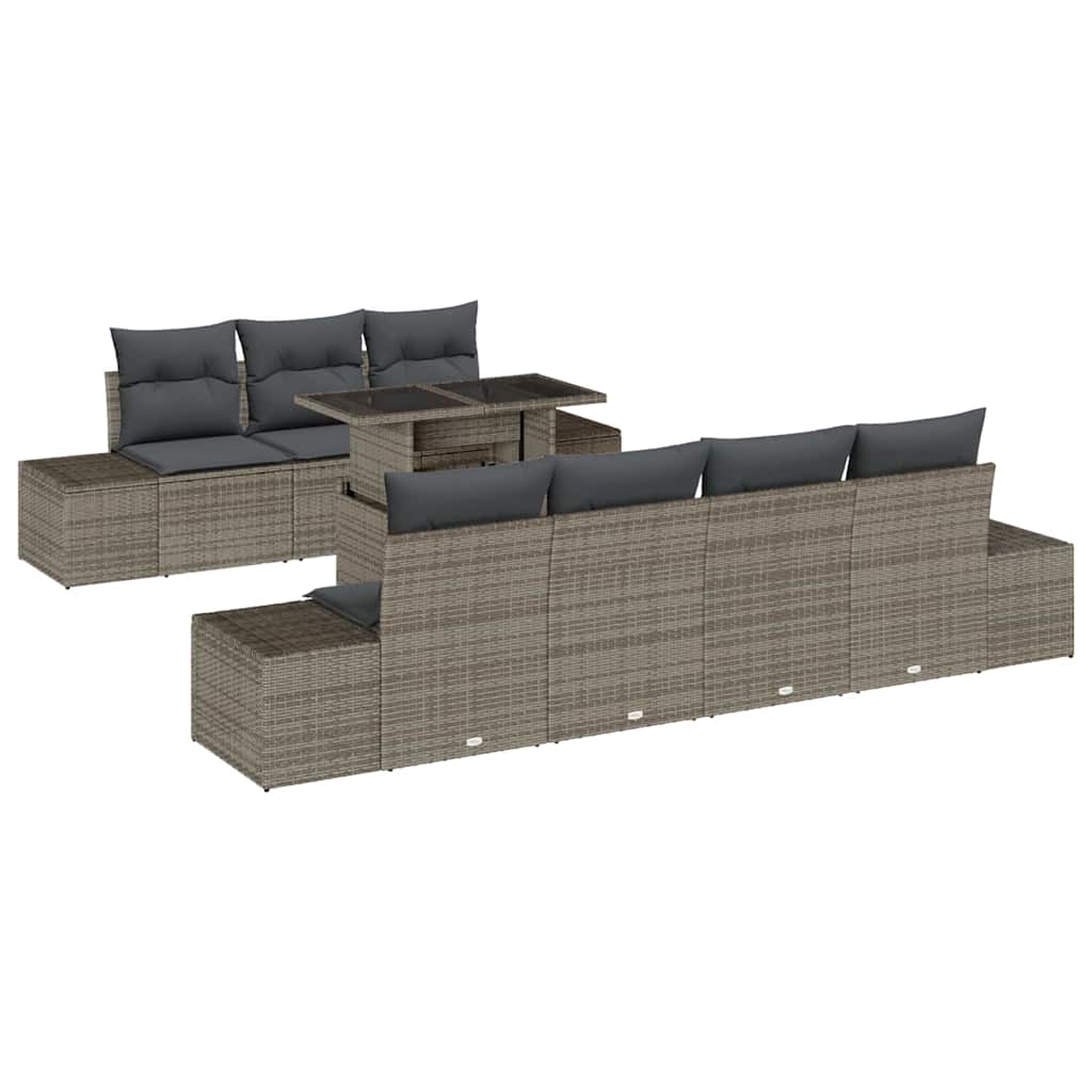 Sofa Set 8 stk. Grau Poly-Rattan