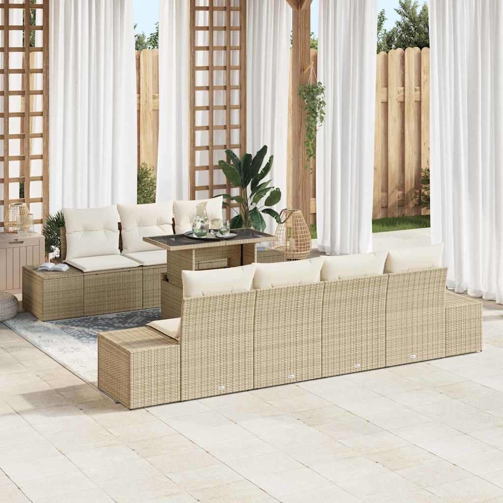 Sofa Set 8 stk. Beige und Creme Poly-Rattan