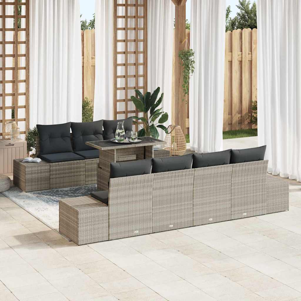 Sofa Set 8 Stk. Hellgrau Poly-Rattan