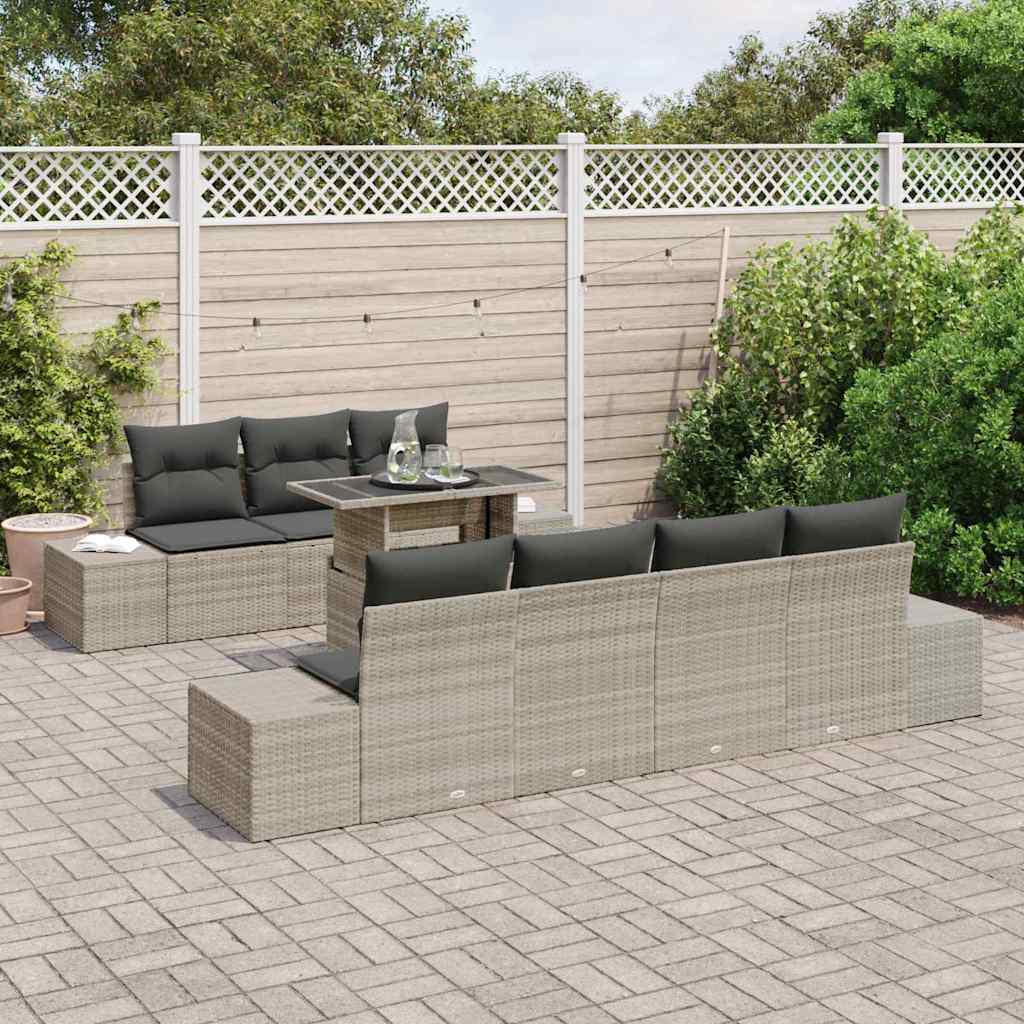 Sofa Set mit Kissen 8 pcs Hellgrau Poly-Rattan