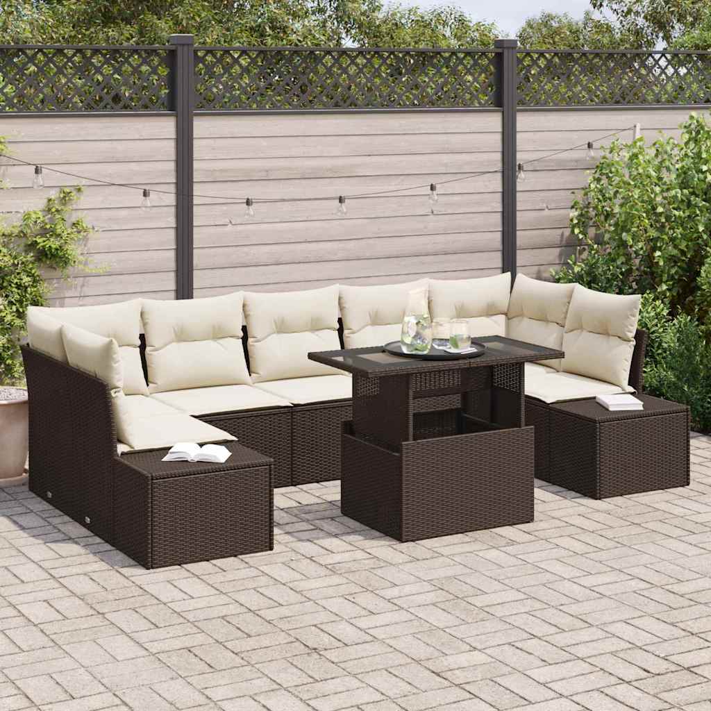 Sofa Set 8 stk. Braun und Creme Poly-Rattan