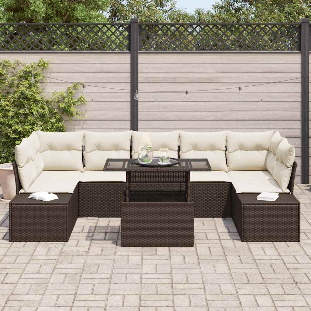 Sofa Set 8 stk. Braun und Creme Poly-Rattan