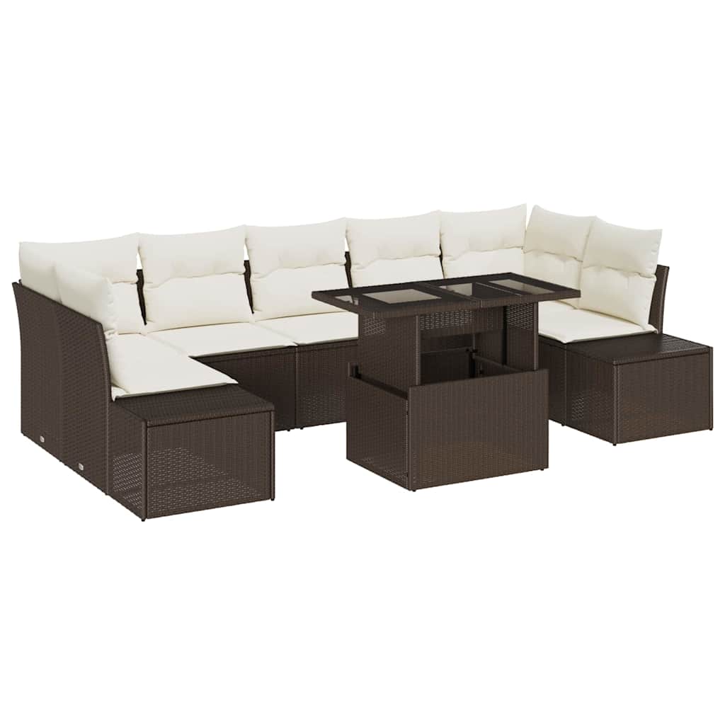 Sofa Set 8 stk. Braun und Creme Poly-Rattan