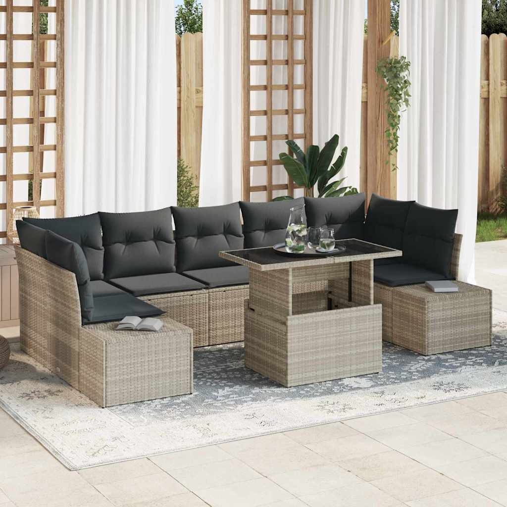 Sofa Set 8 Stk. Hellgrau Poly-Rattan