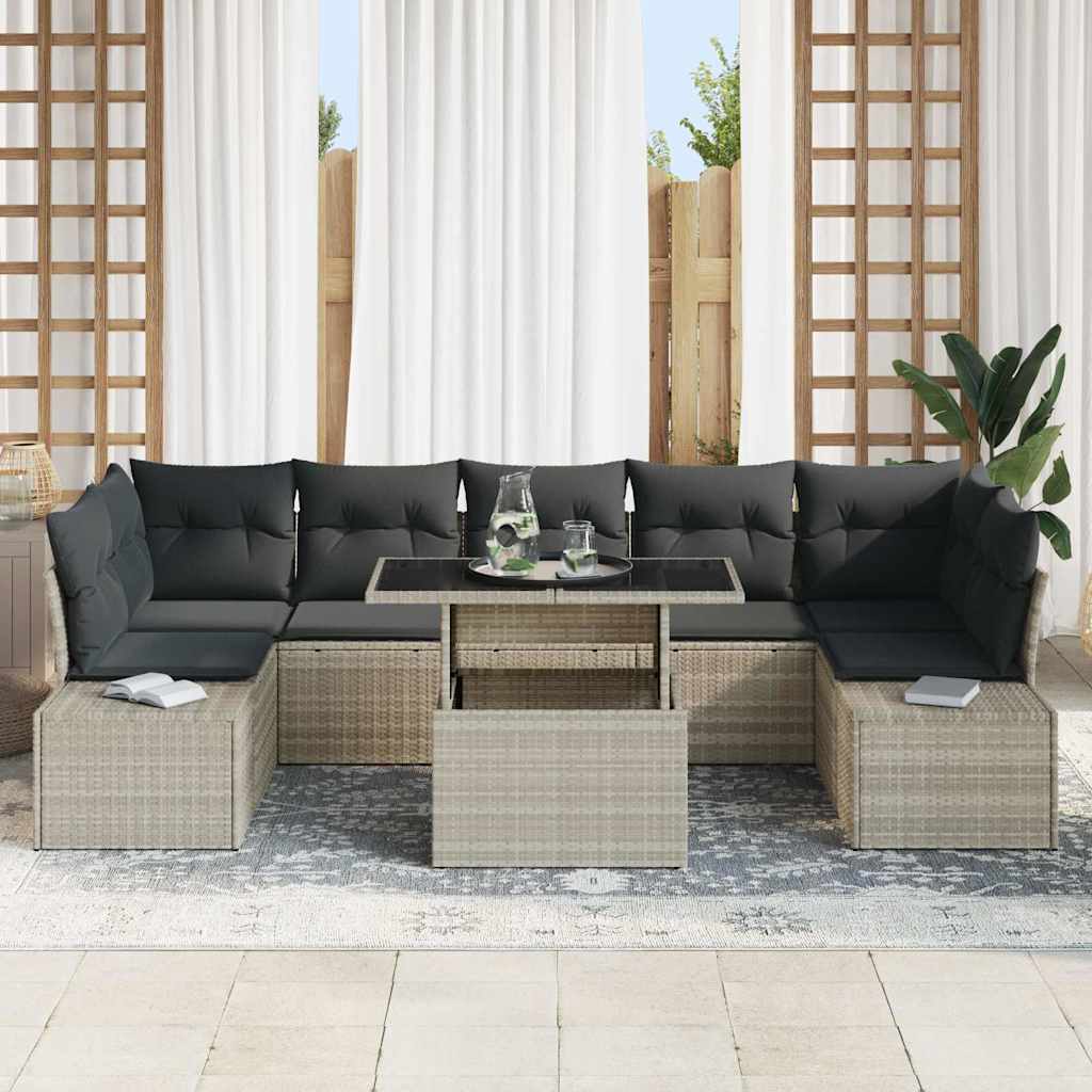 Sofa Set 8 Stk. Hellgrau Poly-Rattan
