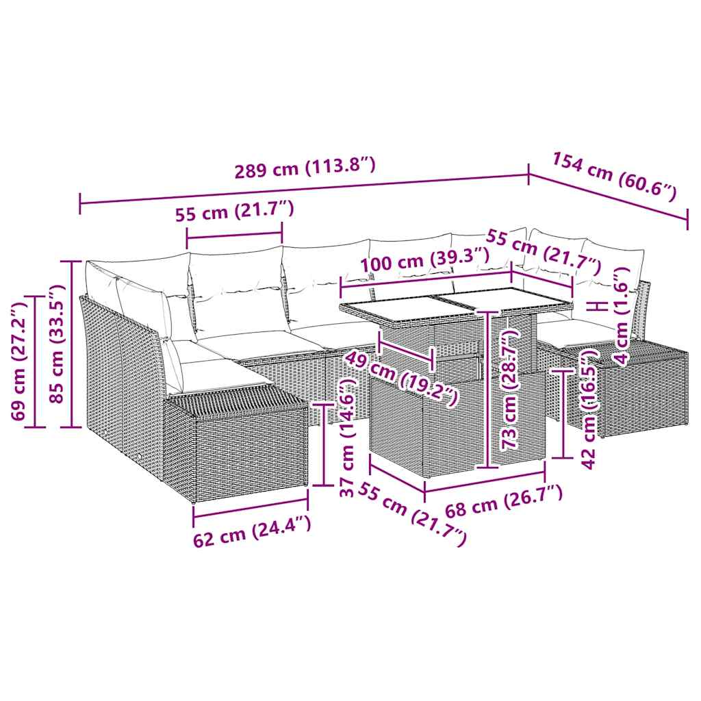 Sofa Set 8 stk. Schwarz Poly-Rattan