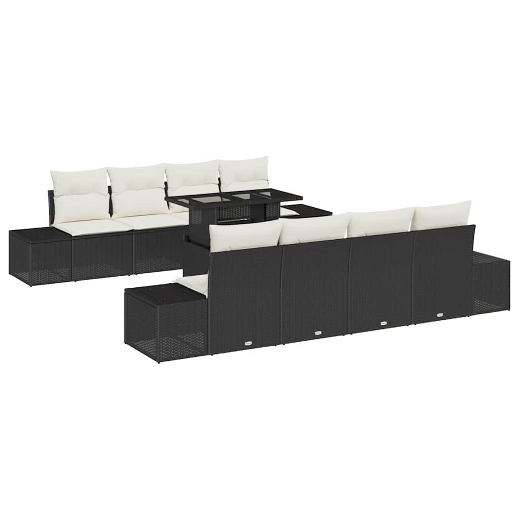 Gartensofa-set 9 stk. Schwarz und Creme Poly-Rattan