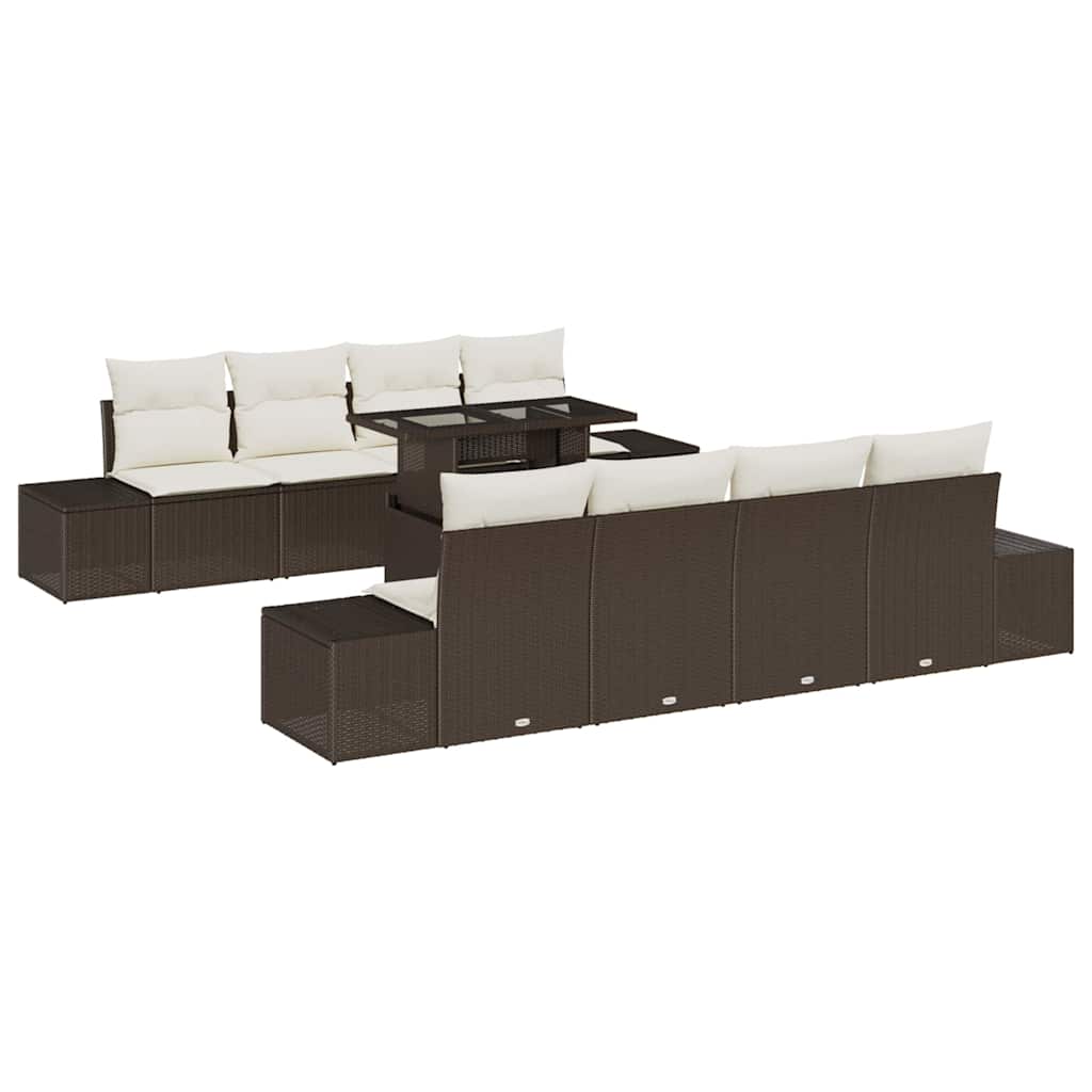 Gartensofa-set mit Kissen 9 pcs Braun und Creme Poly-Rattan