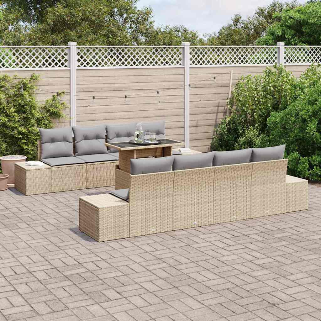 Gartensofa-set 9 stk. Beige und Hellgrau Poly-Rattan