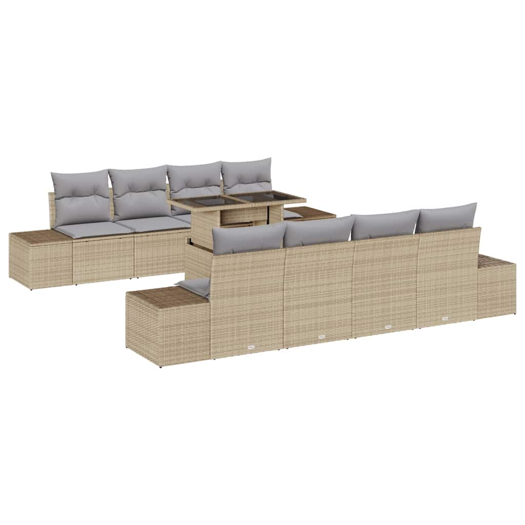 Gartensofa-set 9 stk. Beige und Hellgrau Poly-Rattan