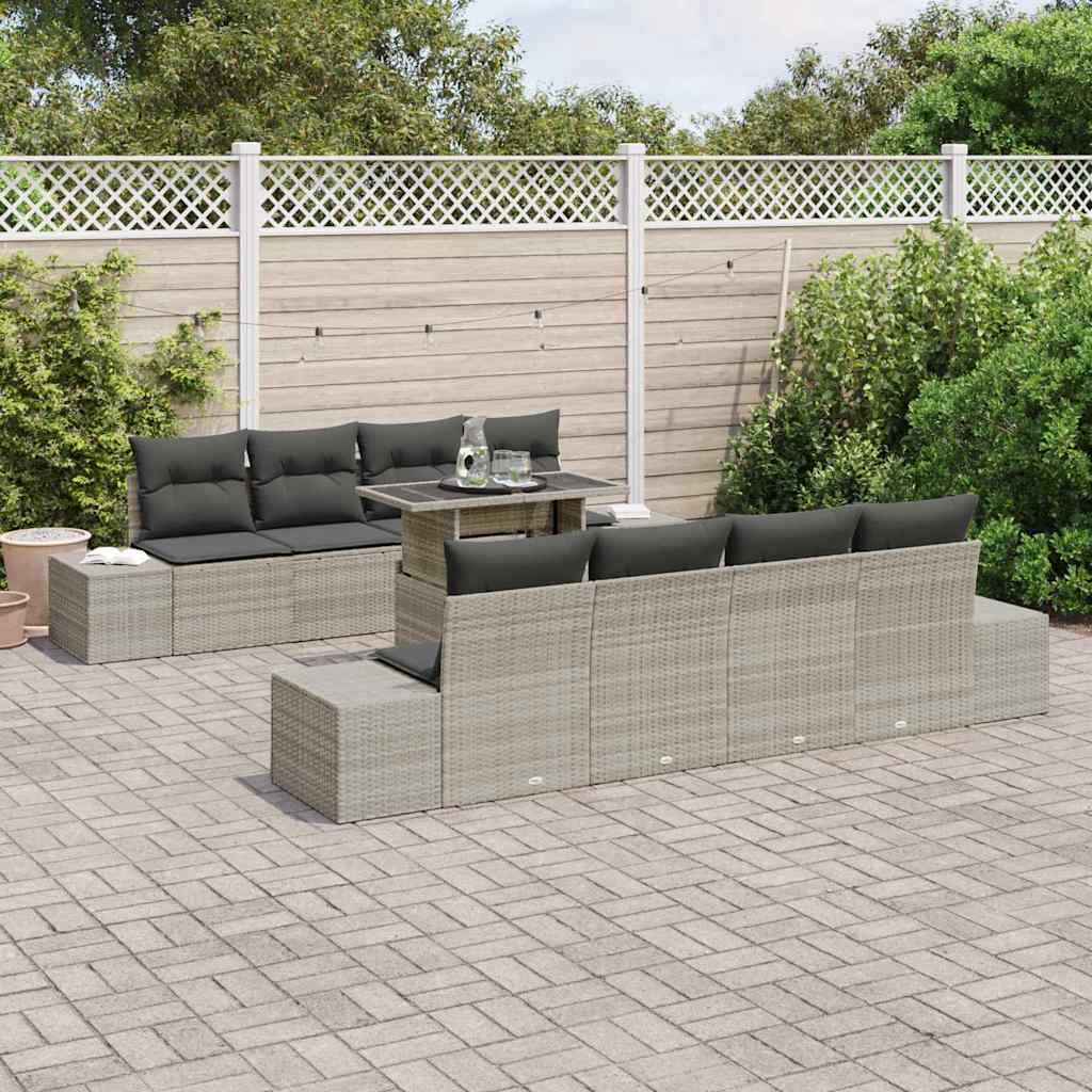 Gartensofa-set 9 Stk. Hellgrau Poly-Rattan