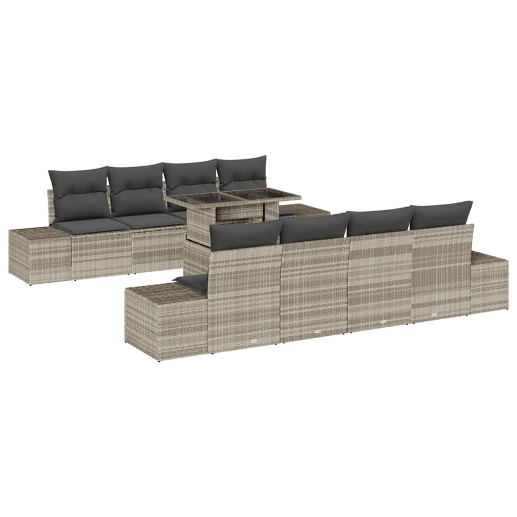 Gartensofa-set 9 Stk. Hellgrau Poly-Rattan