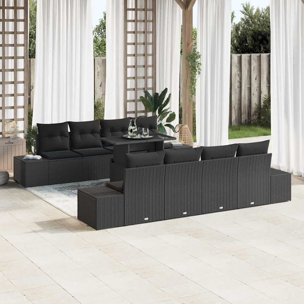 Gartensofa-set 9 stk. Schwarz Poly-Rattan