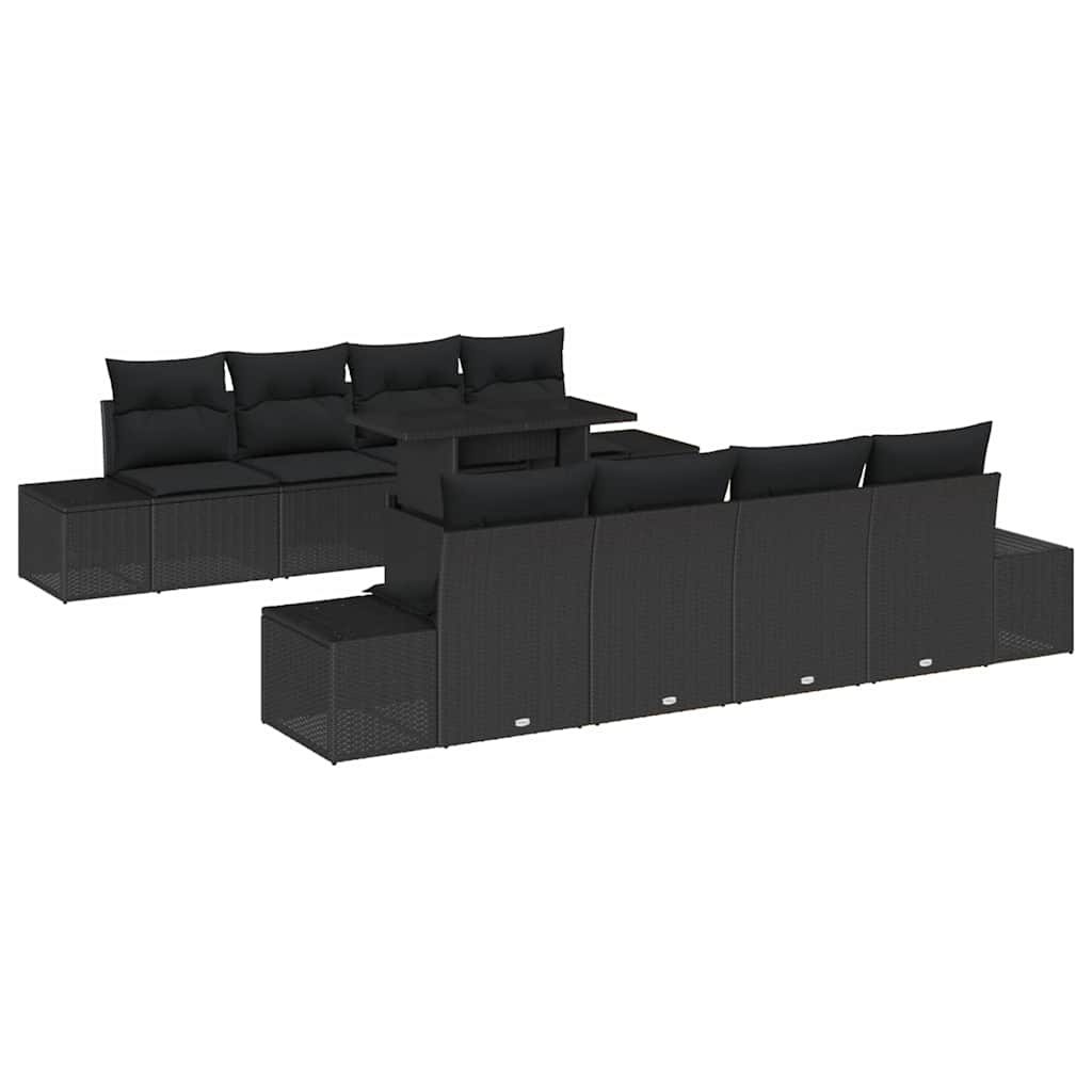 Gartensofa-set 9 stk. Schwarz Poly-Rattan