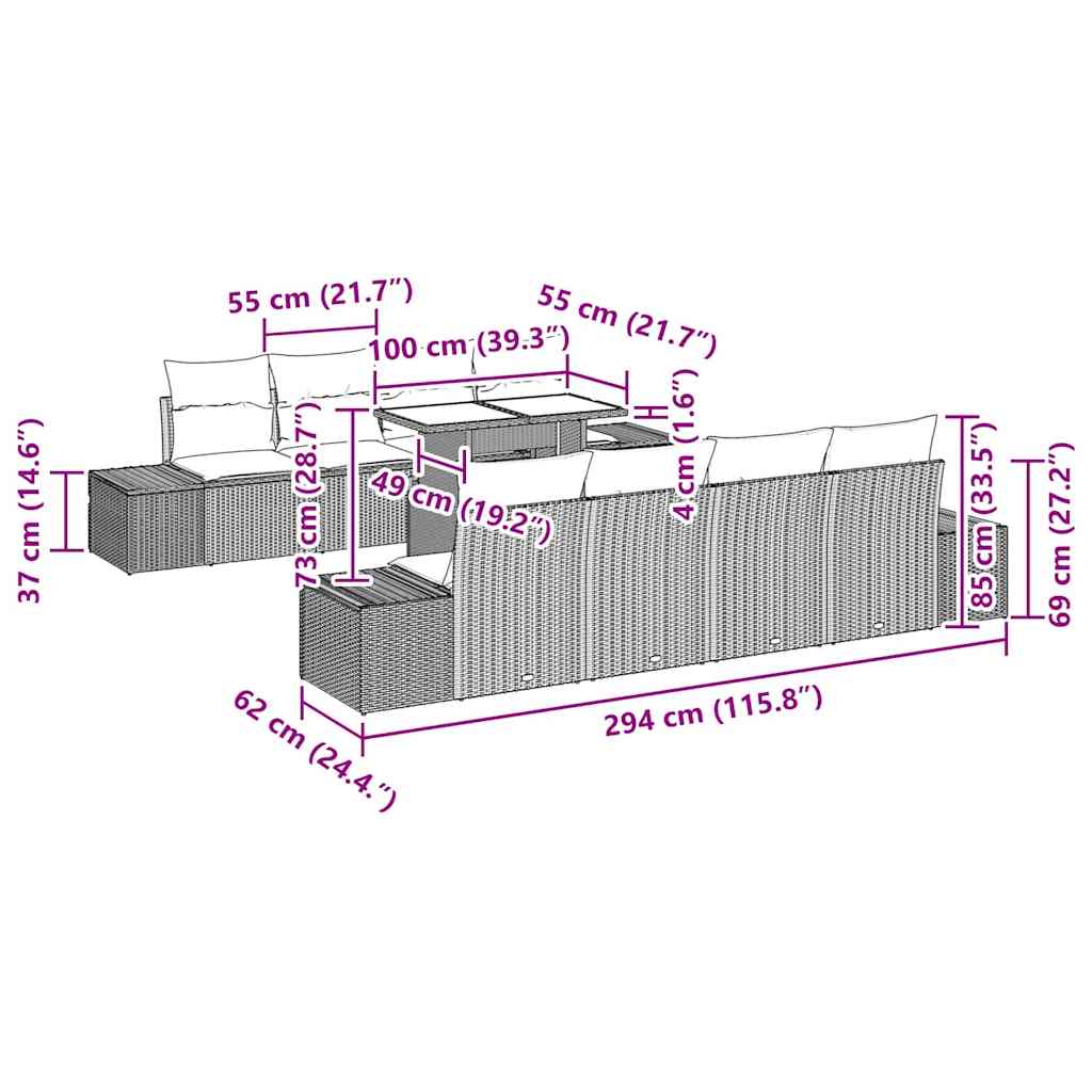 Gartensofa-set 9 stk. Schwarz Poly-Rattan