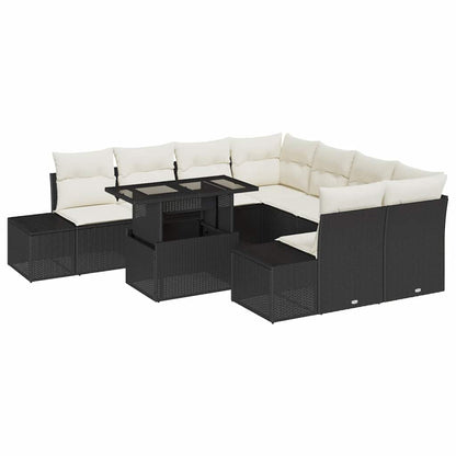 Gartensofa-set 9 stk. Schwarz und Creme Poly-Rattan