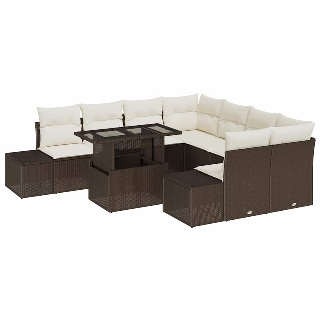 Gartensofa-set 9 stk. Braun und Creme Poly-Rattan