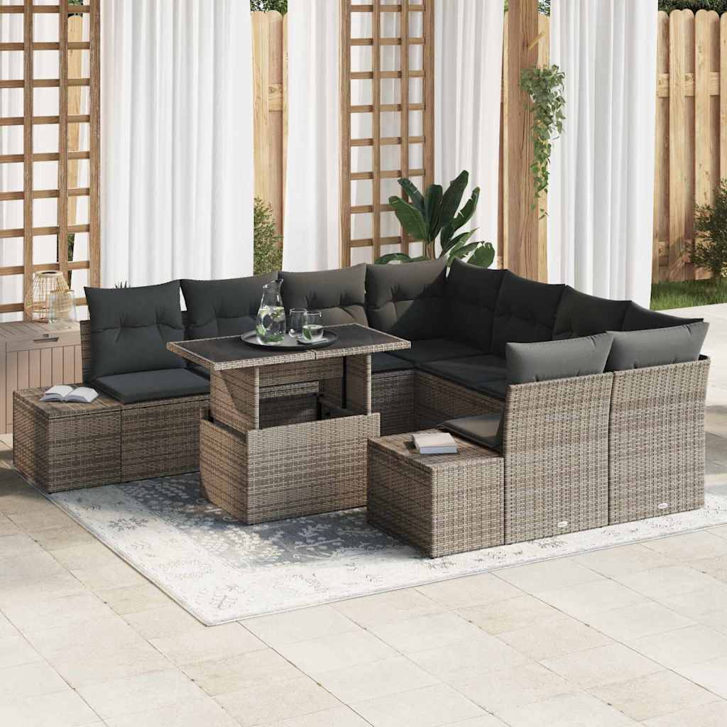 Gartensofa-set 9 stk. Grau Poly-Rattan