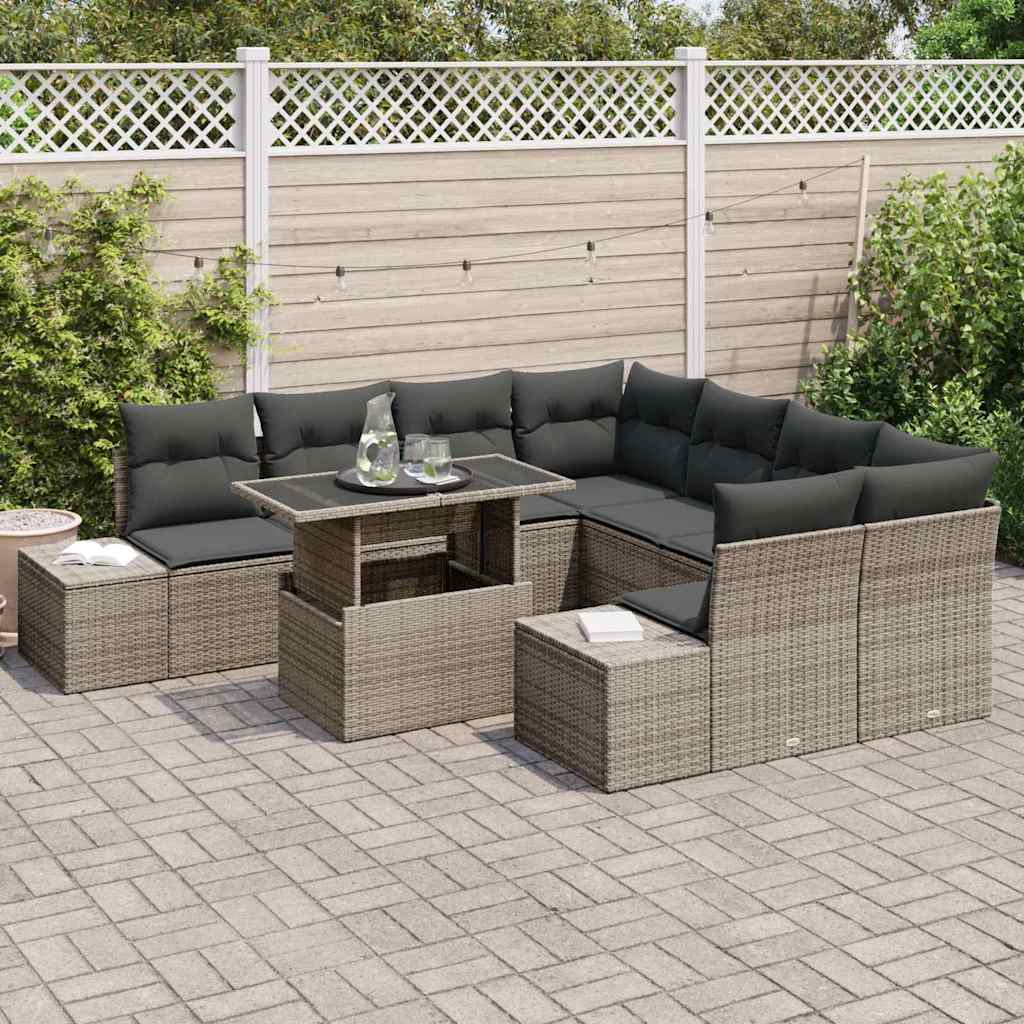Gartensofa-set 9 stk. Grau Poly-Rattan