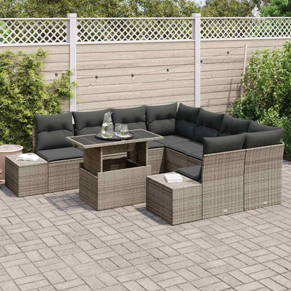 Gartensofa-set 9 stk. Grau Poly-Rattan