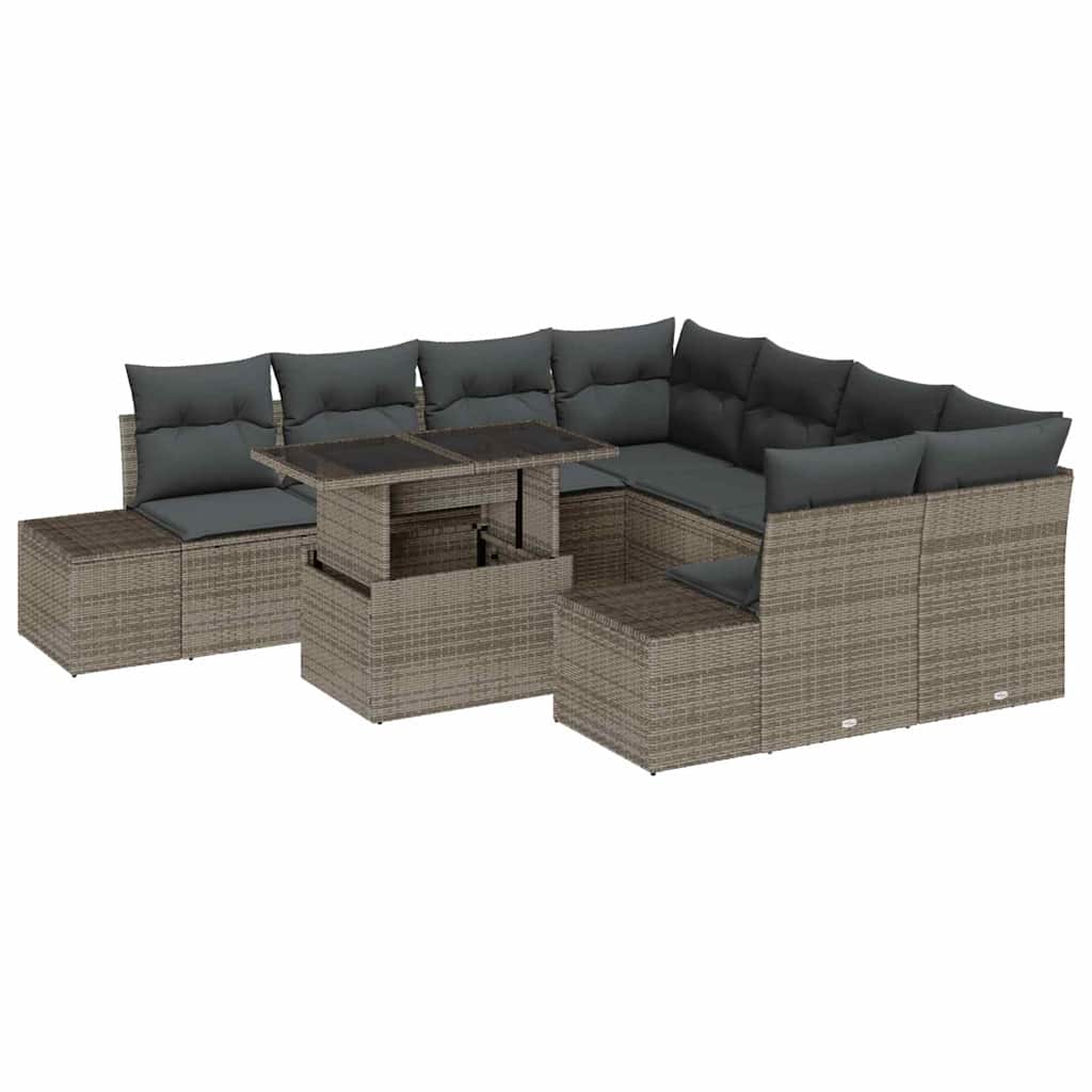 Gartensofa-set 9 stk. Grau Poly-Rattan