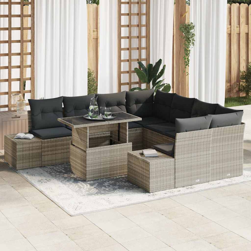 Gartensofa-set 9 Stk. Hellgrau Poly-Rattan