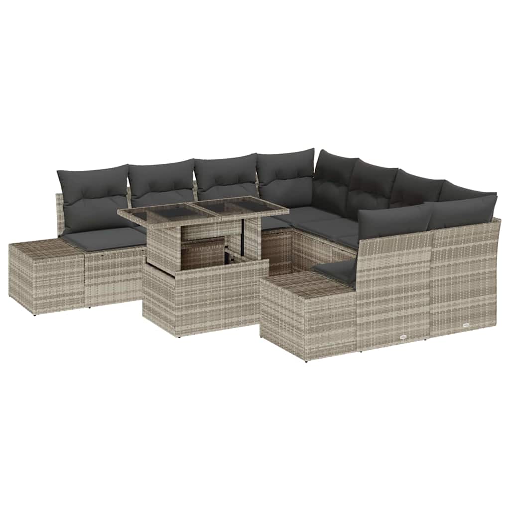 Gartensofa-set mit Kissen 9 pcs Hellgrau Poly-Rattan