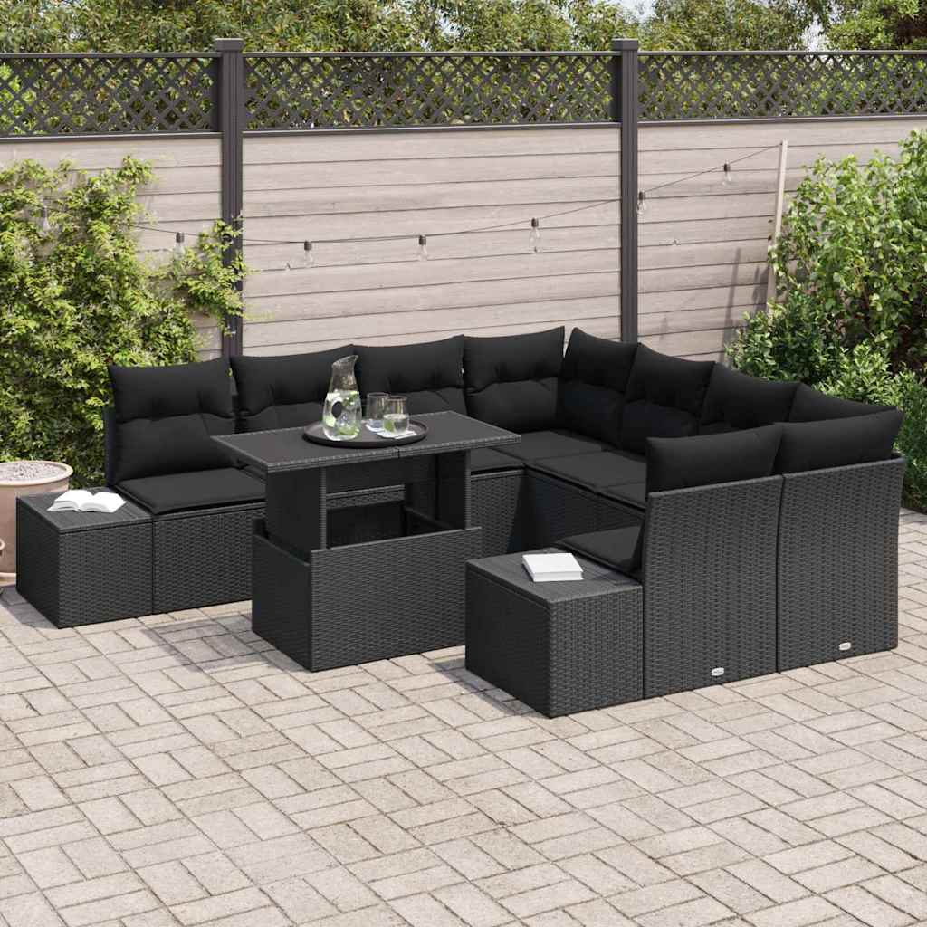 Gartensofa-set 9 stk. Schwarz Poly-Rattan