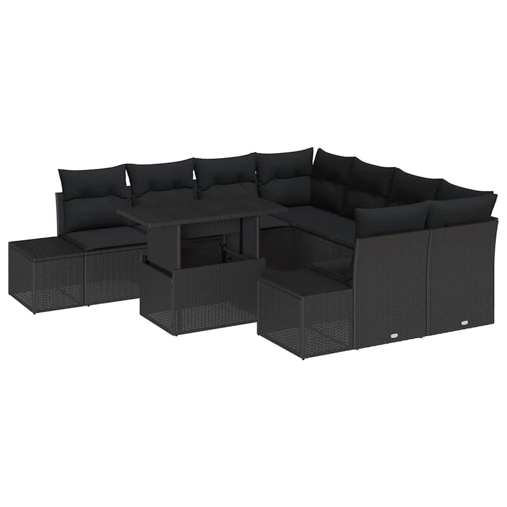 Gartensofa-set 9 stk. Schwarz Poly-Rattan