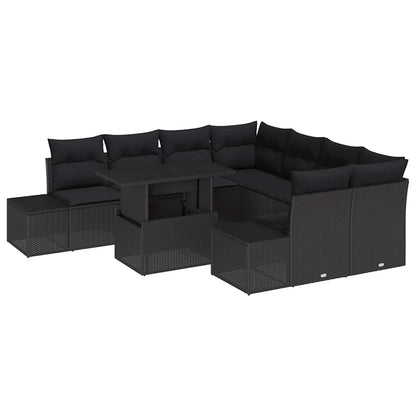 Gartensofa-set 9 stk. Schwarz Poly-Rattan