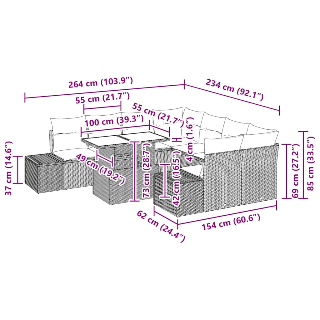 Gartensofa-set 9 stk. Schwarz Poly-Rattan