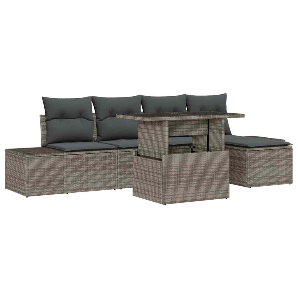 Gartensofa-set 6 Stk. Grau Poly-Rattan