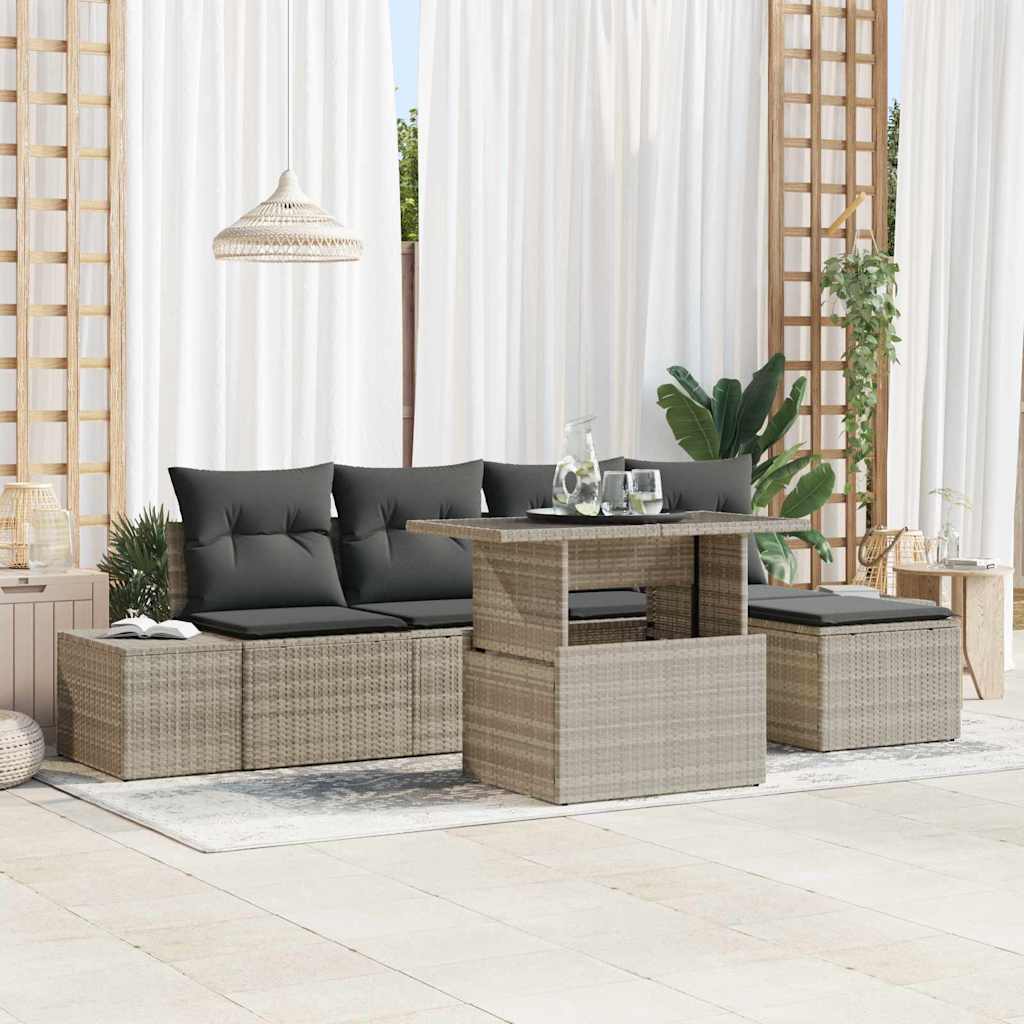 Gartensofa-set 6 Stk. Hellgrau Poly-Rattan