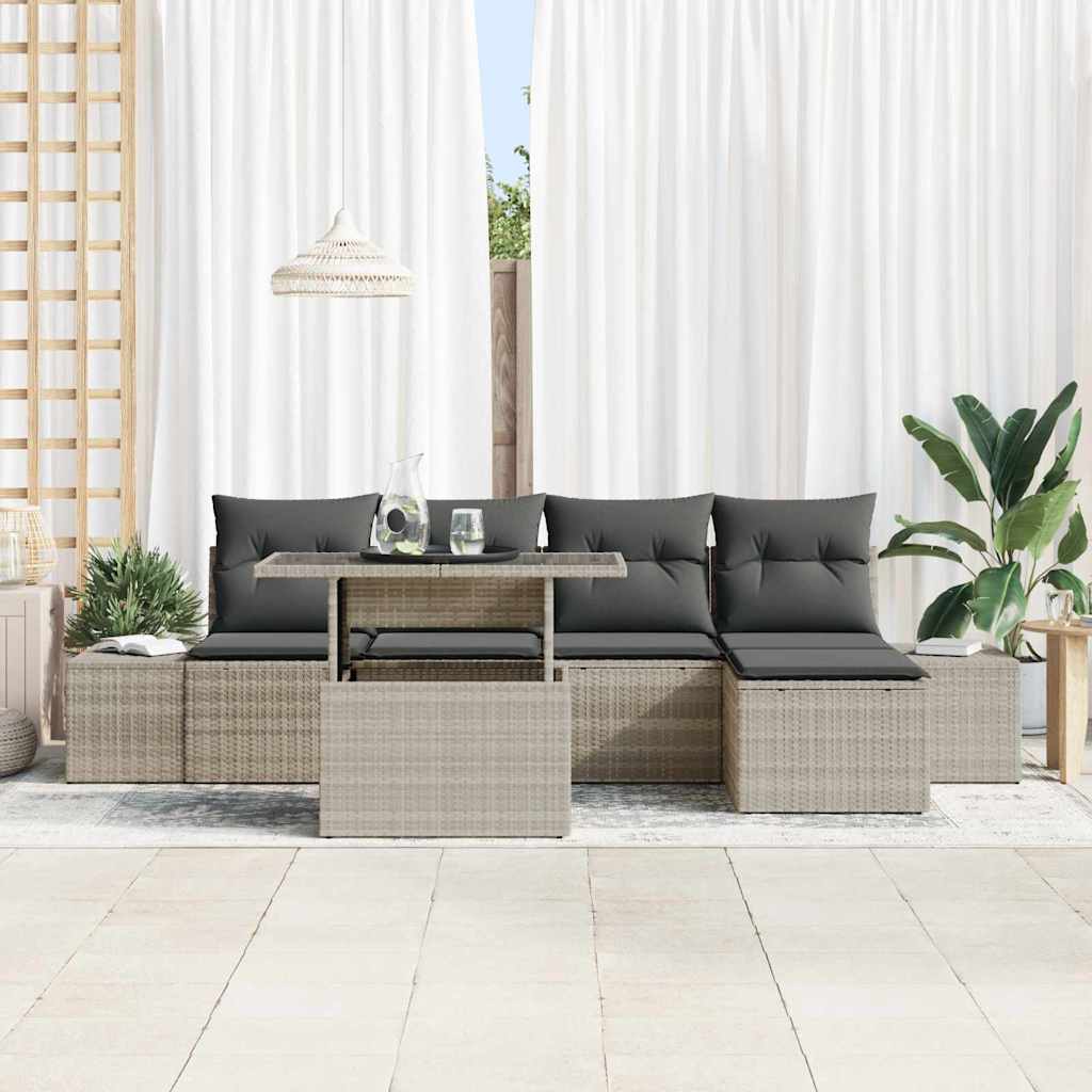Gartensofa-set 6 Stk. Hellgrau Poly-Rattan