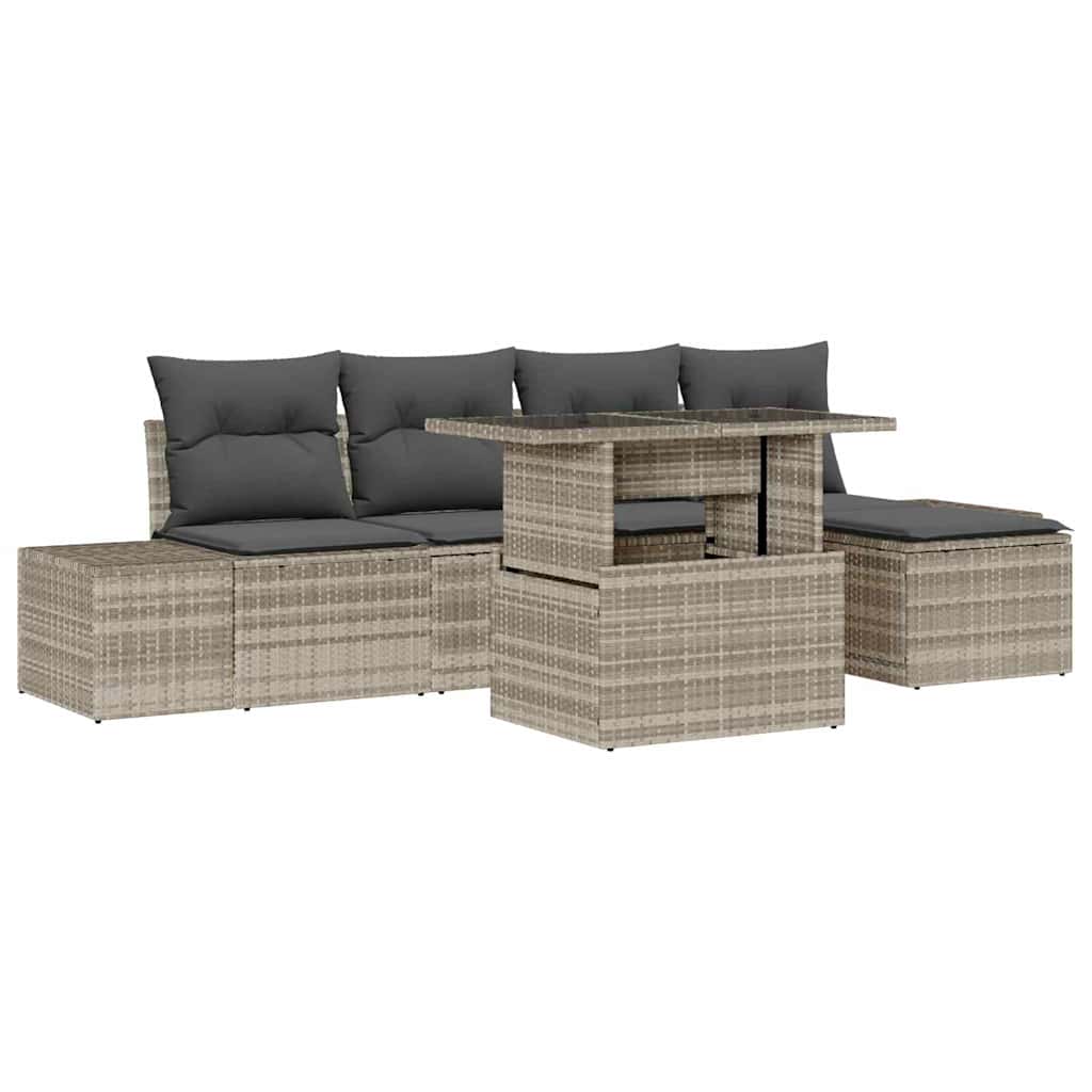 Gartensofa-set mit Kissen 6 pcs Hellgrau Poly-Rattan