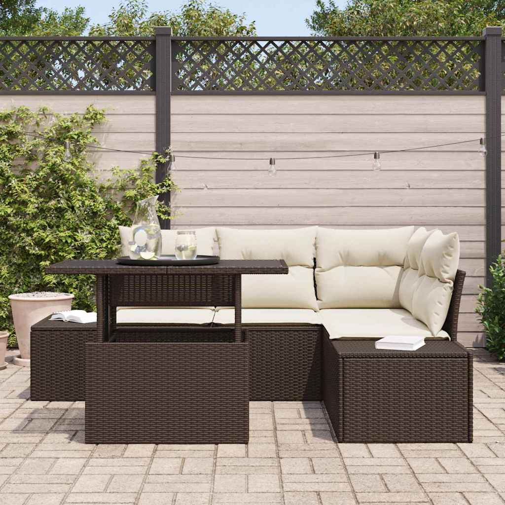 Gartensofa-set 5 stk. Braun und Creme Poly-Rattan