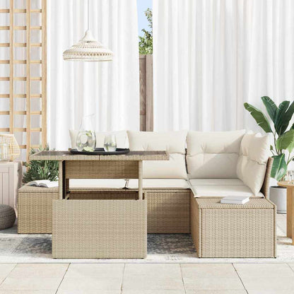 Gartensofa-set 5 stk. Beige und Creme Poly-Rattan