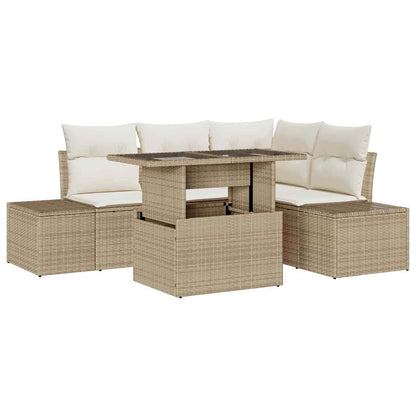 Gartensofa-set 5 stk. Beige und Creme Poly-Rattan