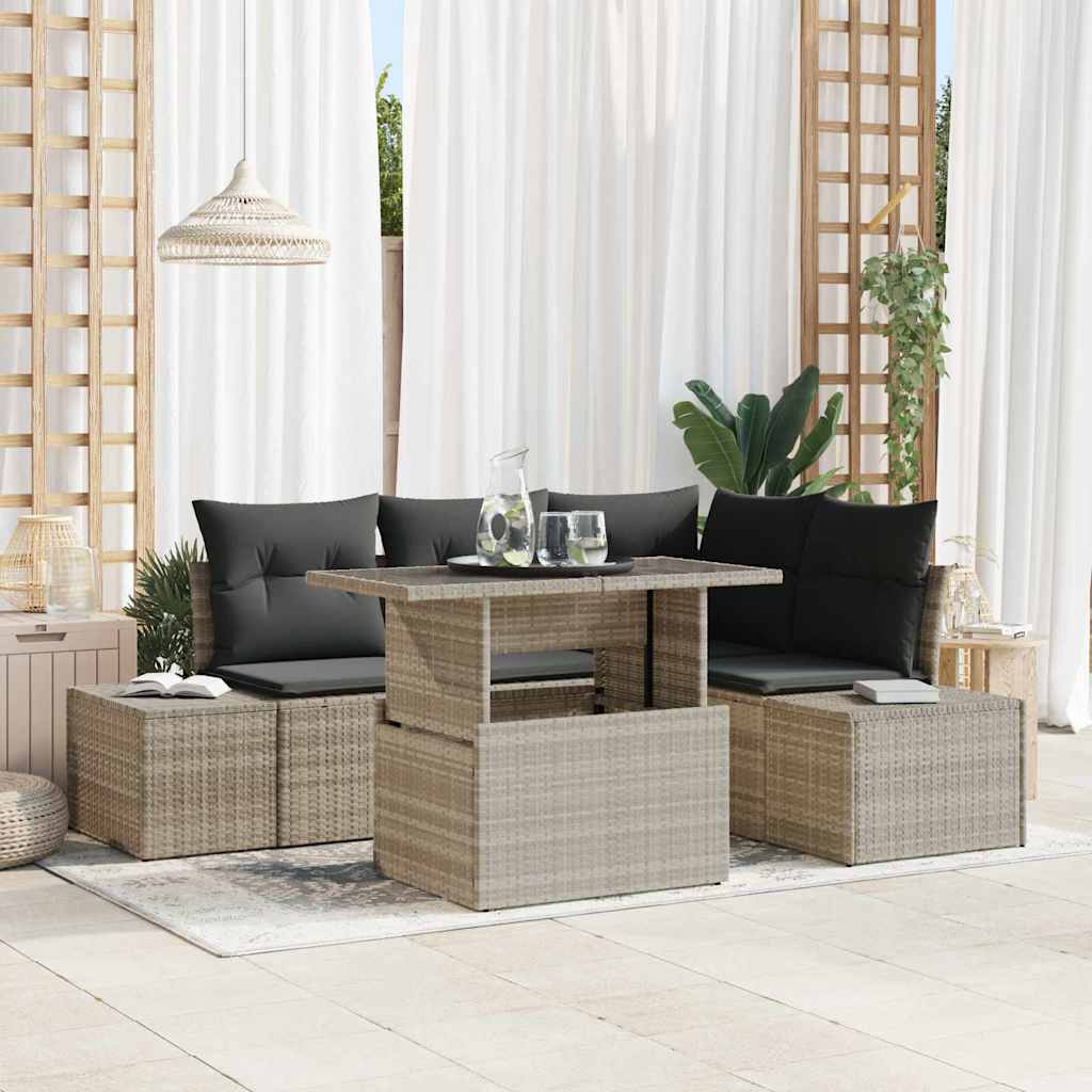 Gartensofa-set 5 stk. Hellgrau Poly-Rattan