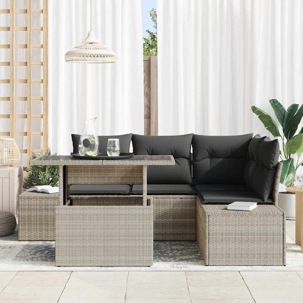 Gartensofa-set 5 stk. Hellgrau Poly-Rattan